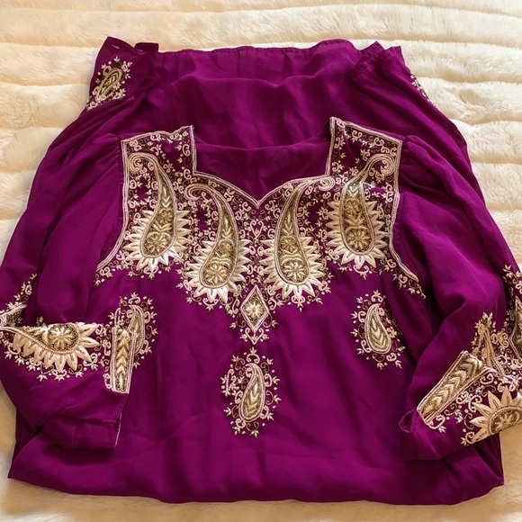 Vintage beaded magenta purple puff sleeve Punjabi Ethnic party dress S M - Picture 3 of 11